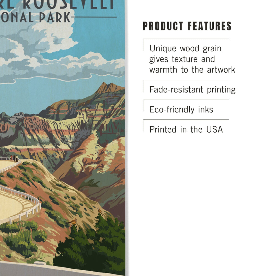 Theodore Roosevelt National Park, North Dakota, Road Scene, Lantern Press Artwork, Wood Signs and Postcards Wood Lantern Press