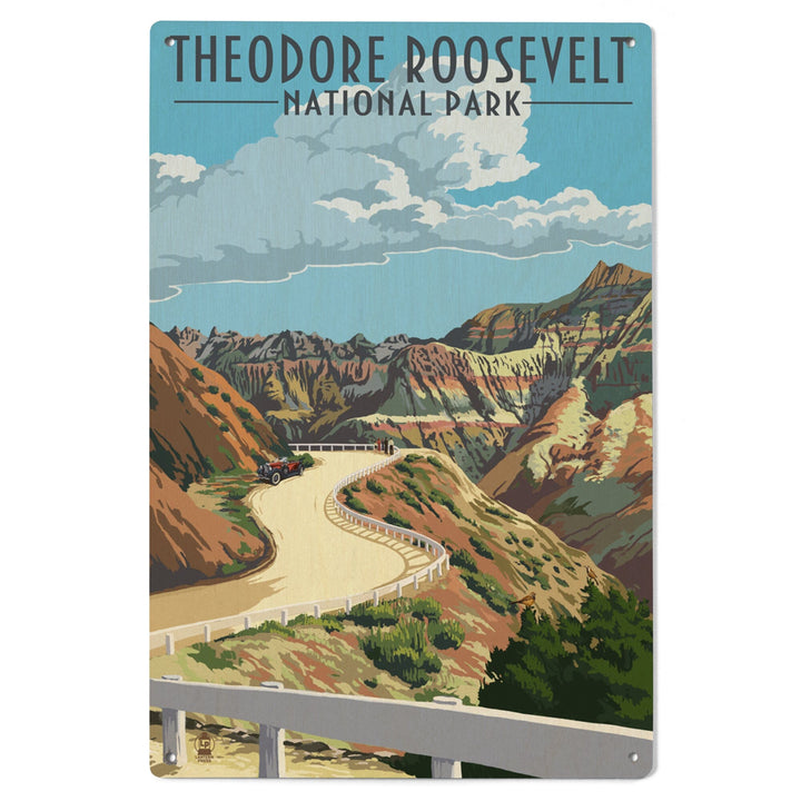 Theodore Roosevelt National Park, North Dakota, Road Scene, Lantern Press Artwork, Wood Signs and Postcards Wood Lantern Press