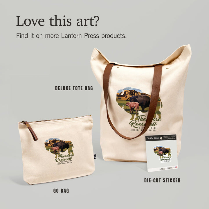 Theodore Roosevelt NP, North Dakota, Bison and Calf, Contour, Lantern Press Artwork, Vinyl Sticker Sticker Lantern Press
