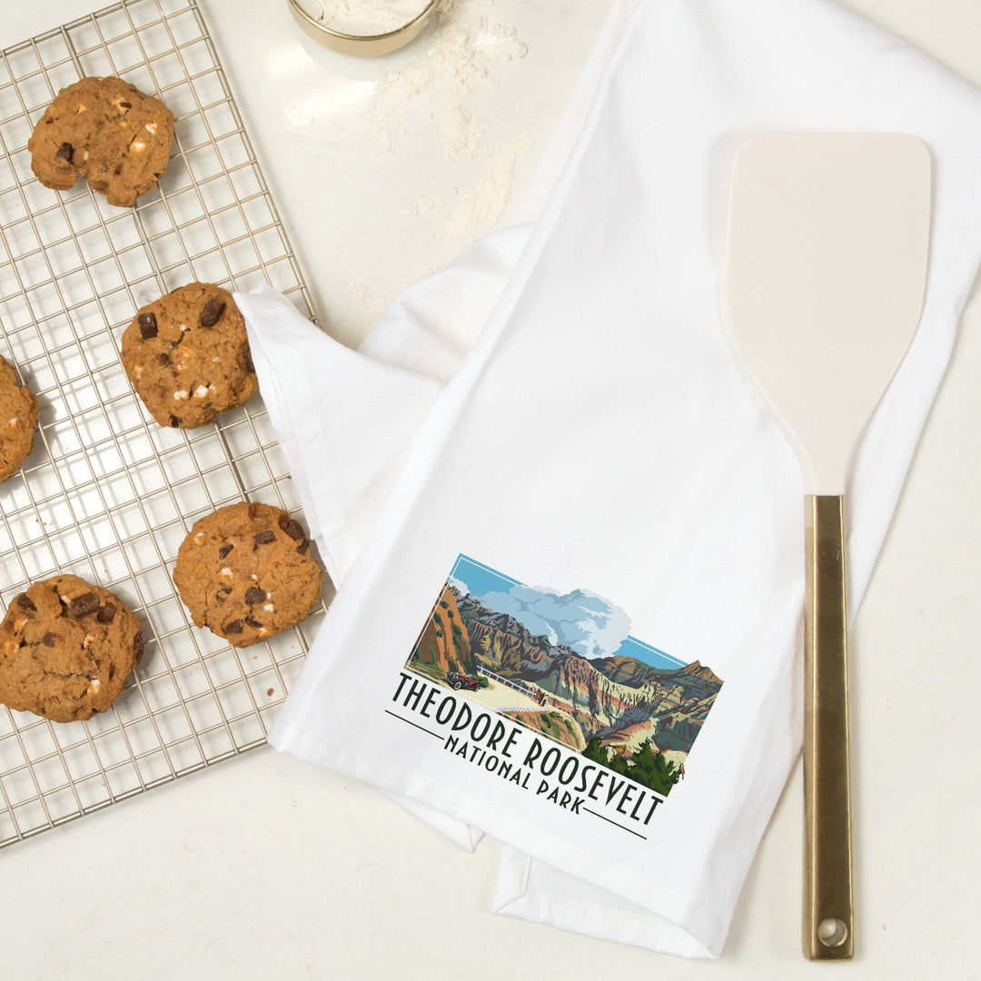 Theodore Roosevelt NP, North Dakota, Road Scene, Alt Contour, Organic Cotton Kitchen Tea Towels Kitchen Lantern Press