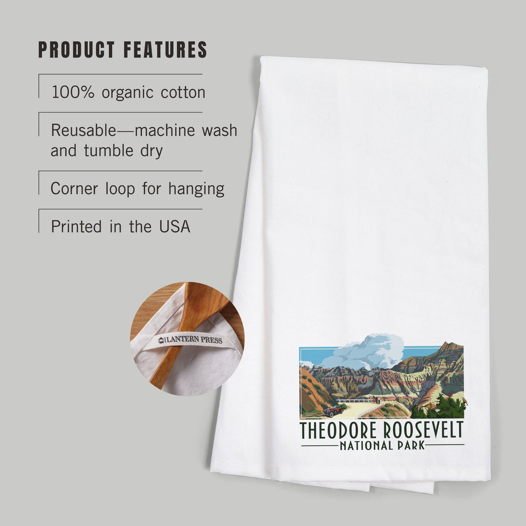 Theodore Roosevelt NP, North Dakota, Road Scene, Alt Contour, Organic Cotton Kitchen Tea Towels Kitchen Lantern Press