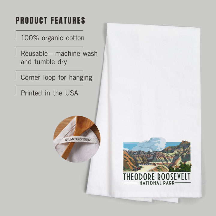 Theodore Roosevelt NP, North Dakota, Road Scene, Alt Contour, Organic Cotton Kitchen Tea Towels Kitchen Lantern Press