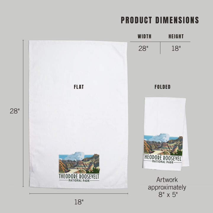 Theodore Roosevelt NP, North Dakota, Road Scene, Alt Contour, Organic Cotton Kitchen Tea Towels Kitchen Lantern Press