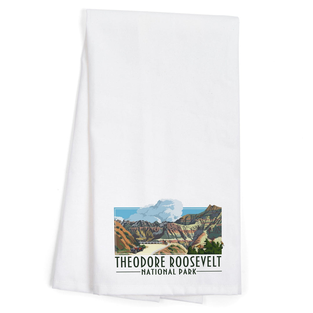 Theodore Roosevelt NP, North Dakota, Road Scene, Alt Contour, Organic Cotton Kitchen Tea Towels Kitchen Lantern Press