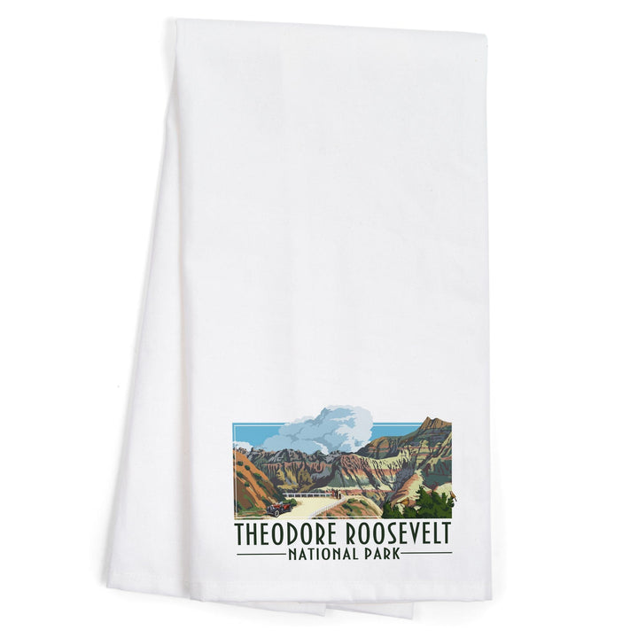 Theodore Roosevelt NP, North Dakota, Road Scene, Alt Contour, Organic Cotton Kitchen Tea Towels Kitchen Lantern Press