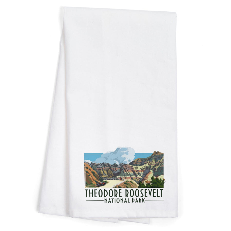 Theodore Roosevelt NP, North Dakota, Road Scene, Alt Contour, Organic Cotton Kitchen Tea Towels Kitchen Lantern Press