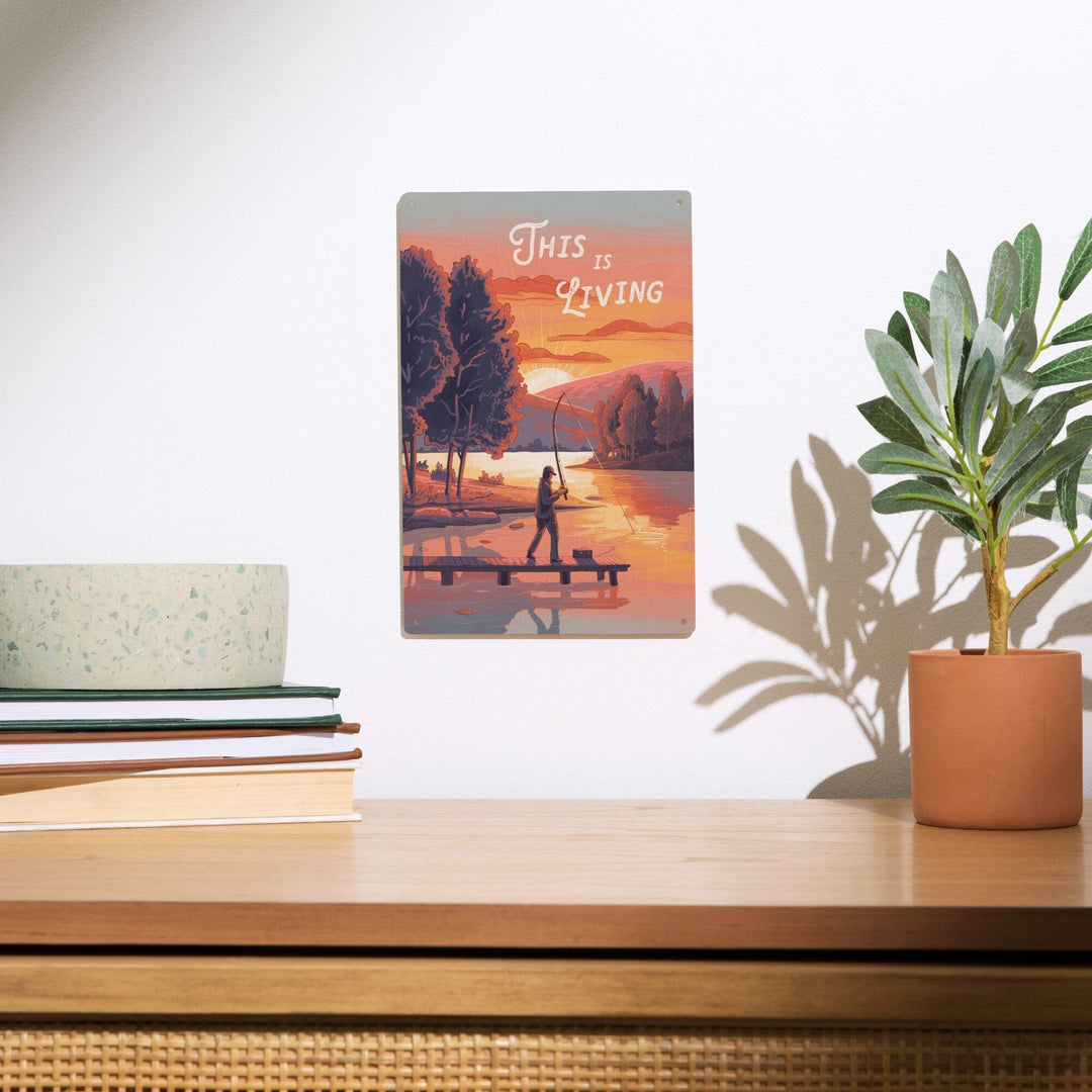 This is Living, Fishing with Hills, Wood Signs and Postcards Wood Lantern Press