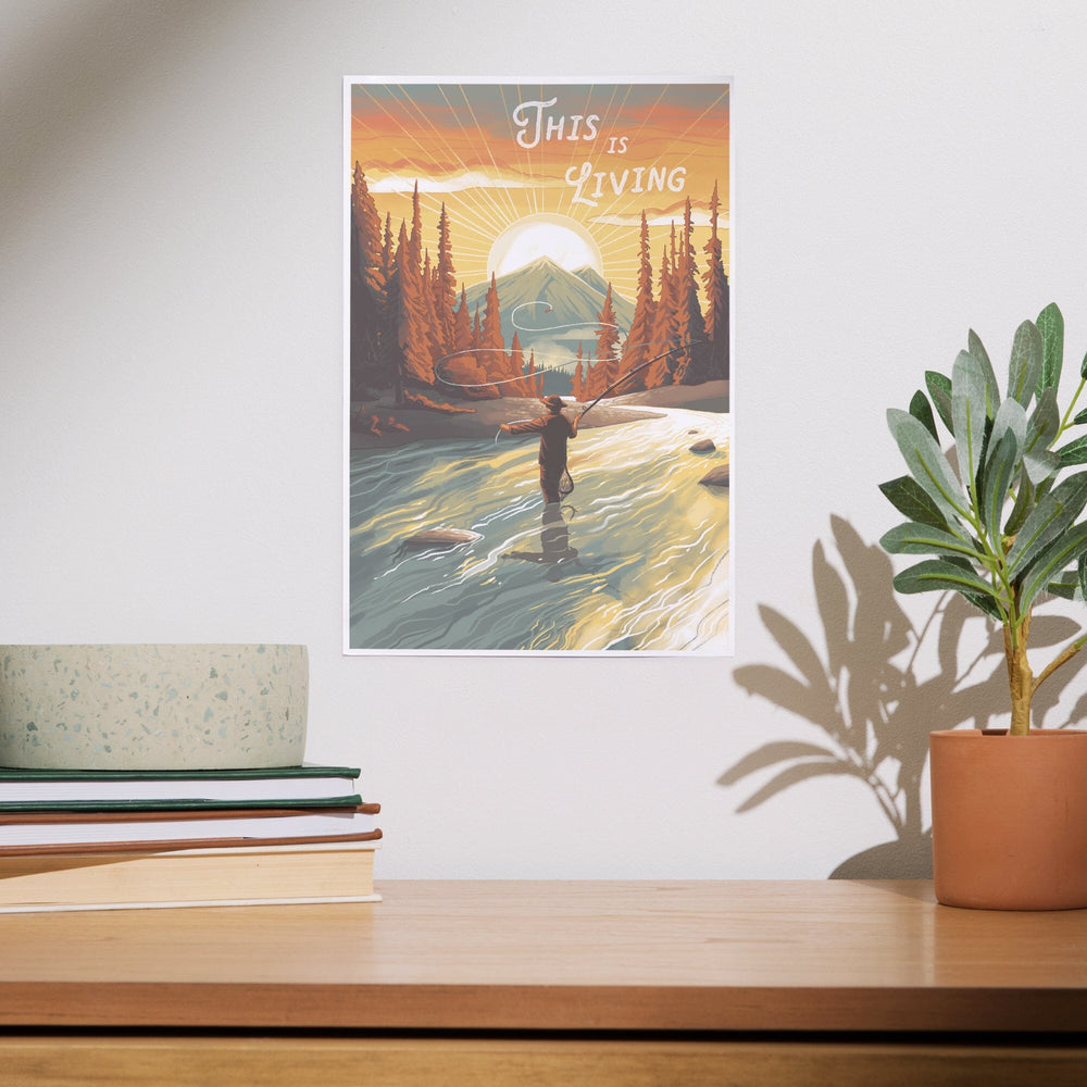 This is Living, Fishing with Mountain, Art & Giclee Prints Art Lantern Press