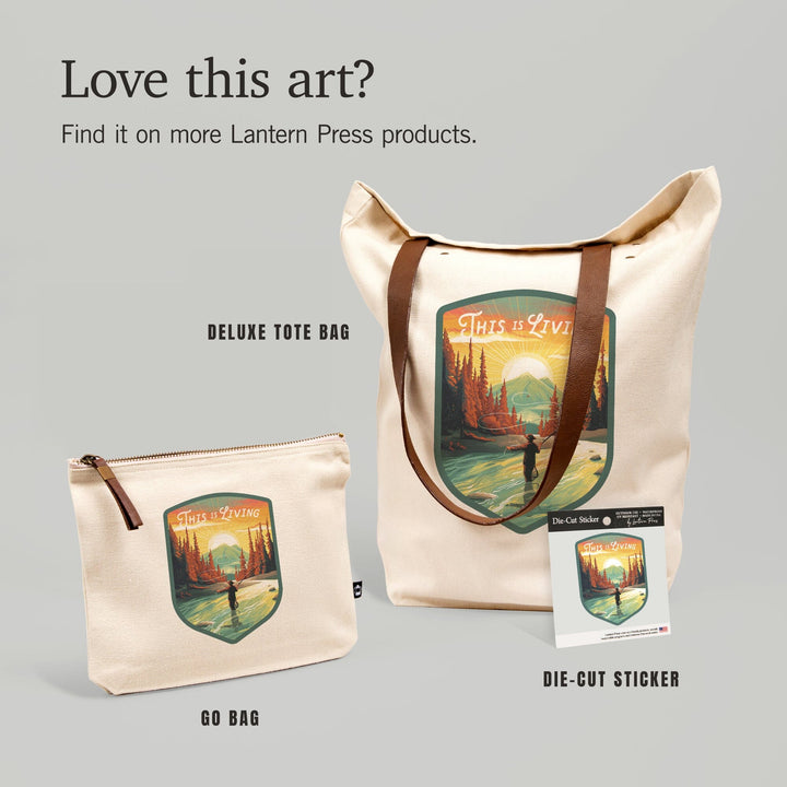This is Living, Fishing with Mountain, Contour, Vinyl Sticker Sticker Lantern Press
