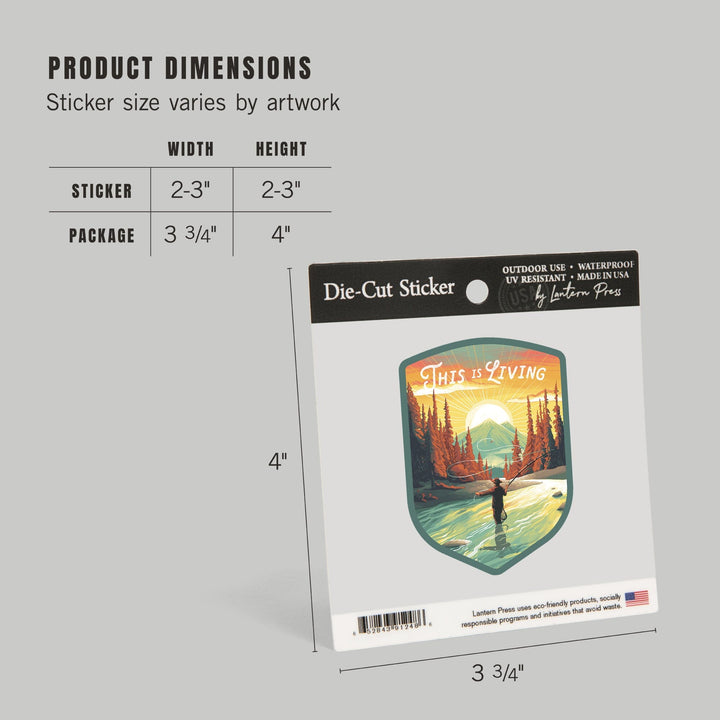 This is Living, Fishing with Mountain, Contour, Vinyl Sticker Sticker Lantern Press