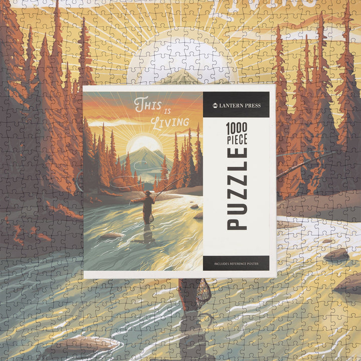 This is Living, Fishing with Mountain, Jigsaw Puzzle Puzzle Lantern Press
