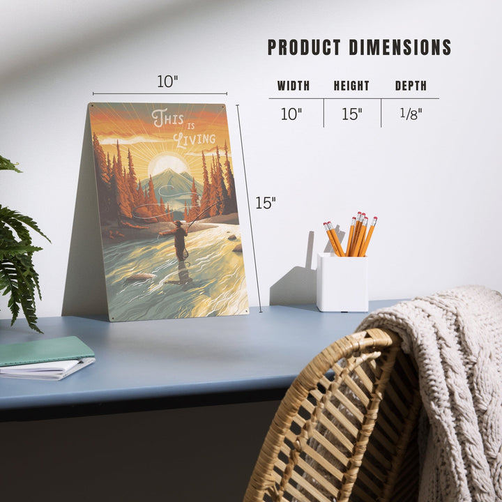 This is Living, Fishing with Mountain, Wood Signs and Postcards Wood Lantern Press