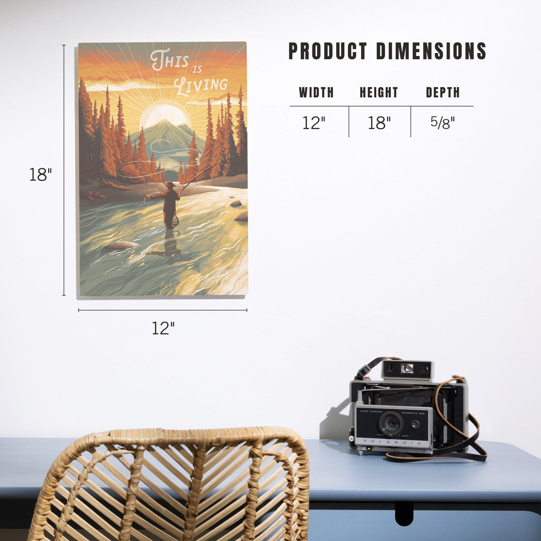 This is Living, Fishing with Mountain, Wood Signs and Postcards Wood Lantern Press