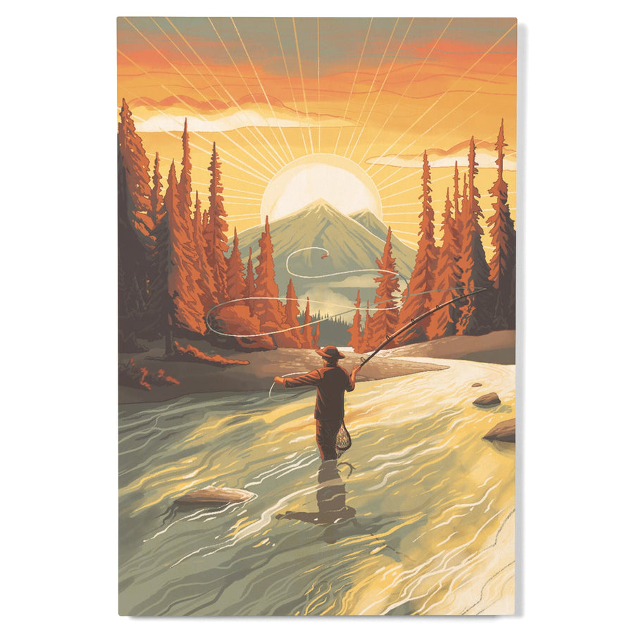 This is Living, Fly Fishing with Mountain, Wood Signs and Postcards Wood Lantern Press