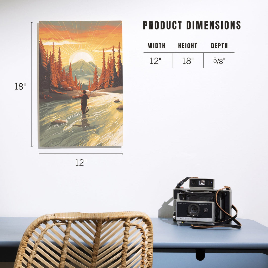 This is Living, Fly Fishing with Mountain, Wood Signs and Postcards Wood Lantern Press