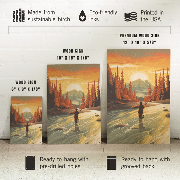 This is Living, Fly Fishing with Mountain, Wood Signs and Postcards Wood Lantern Press