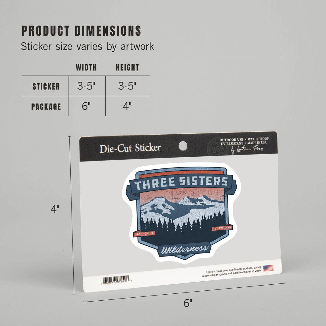 Three Sisters, Oregon, Pacific Northwest Volcanoes, Contour, Vinyl Sticker Sticker Lantern Press