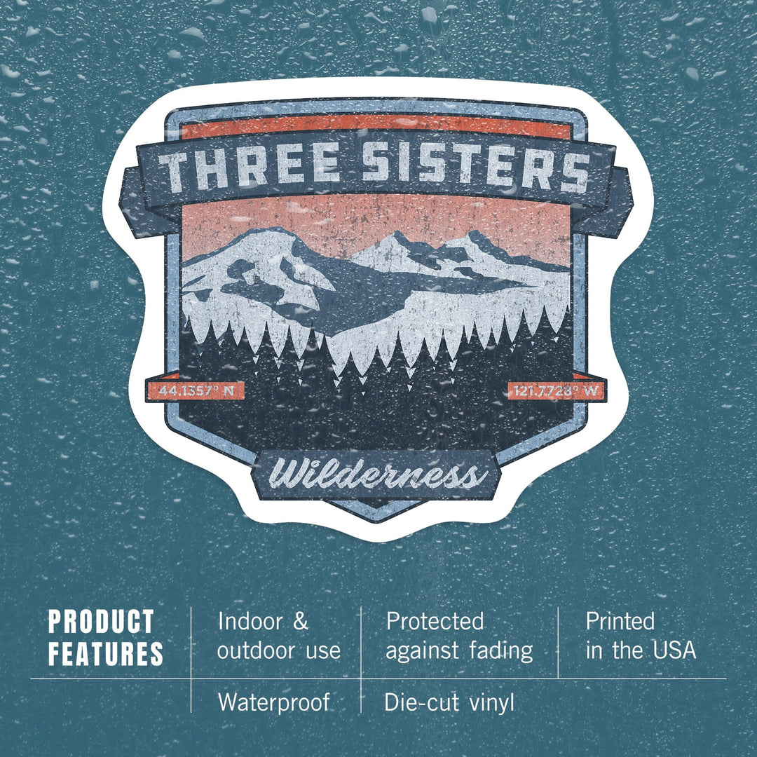 Three Sisters, Oregon, Pacific Northwest Volcanoes, Contour, Vinyl Sticker Sticker Lantern Press