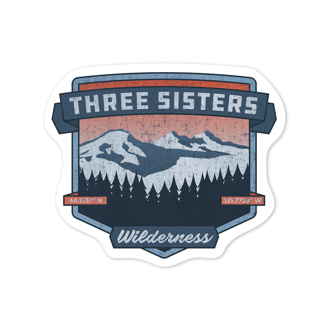 Three Sisters, Oregon, Pacific Northwest Volcanoes, Contour, Vinyl Sticker Sticker Lantern Press