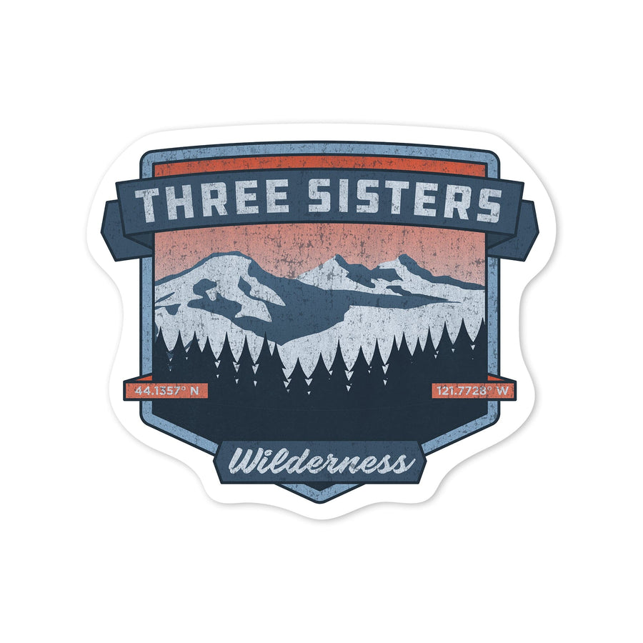 Three Sisters, Oregon, Pacific Northwest Volcanoes, Contour, Vinyl Sticker Sticker Lantern Press