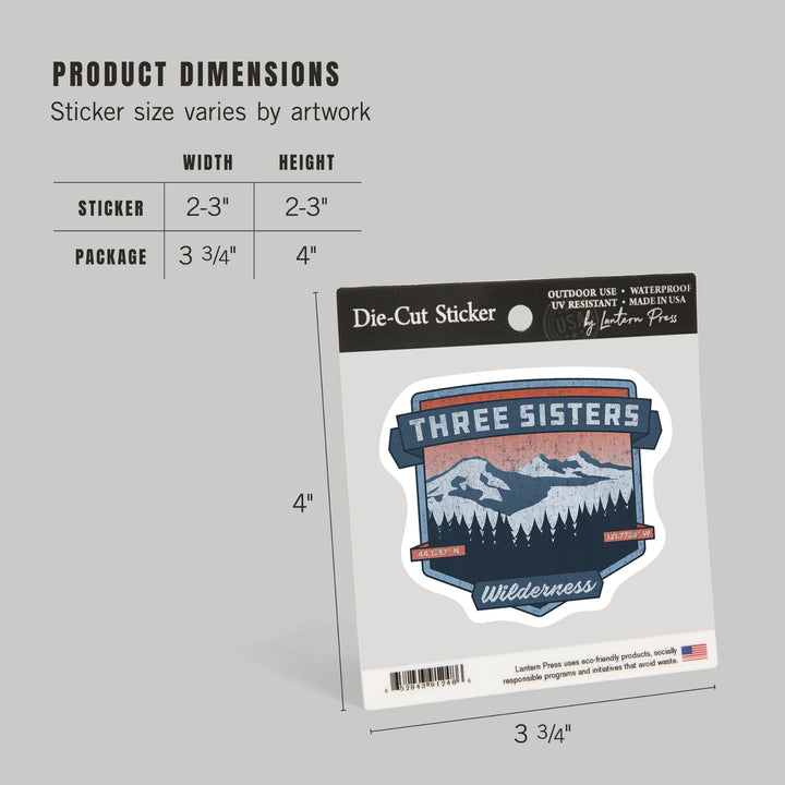 Three Sisters, Oregon, Pacific Northwest Volcanoes, Contour, Vinyl Sticker Sticker Lantern Press