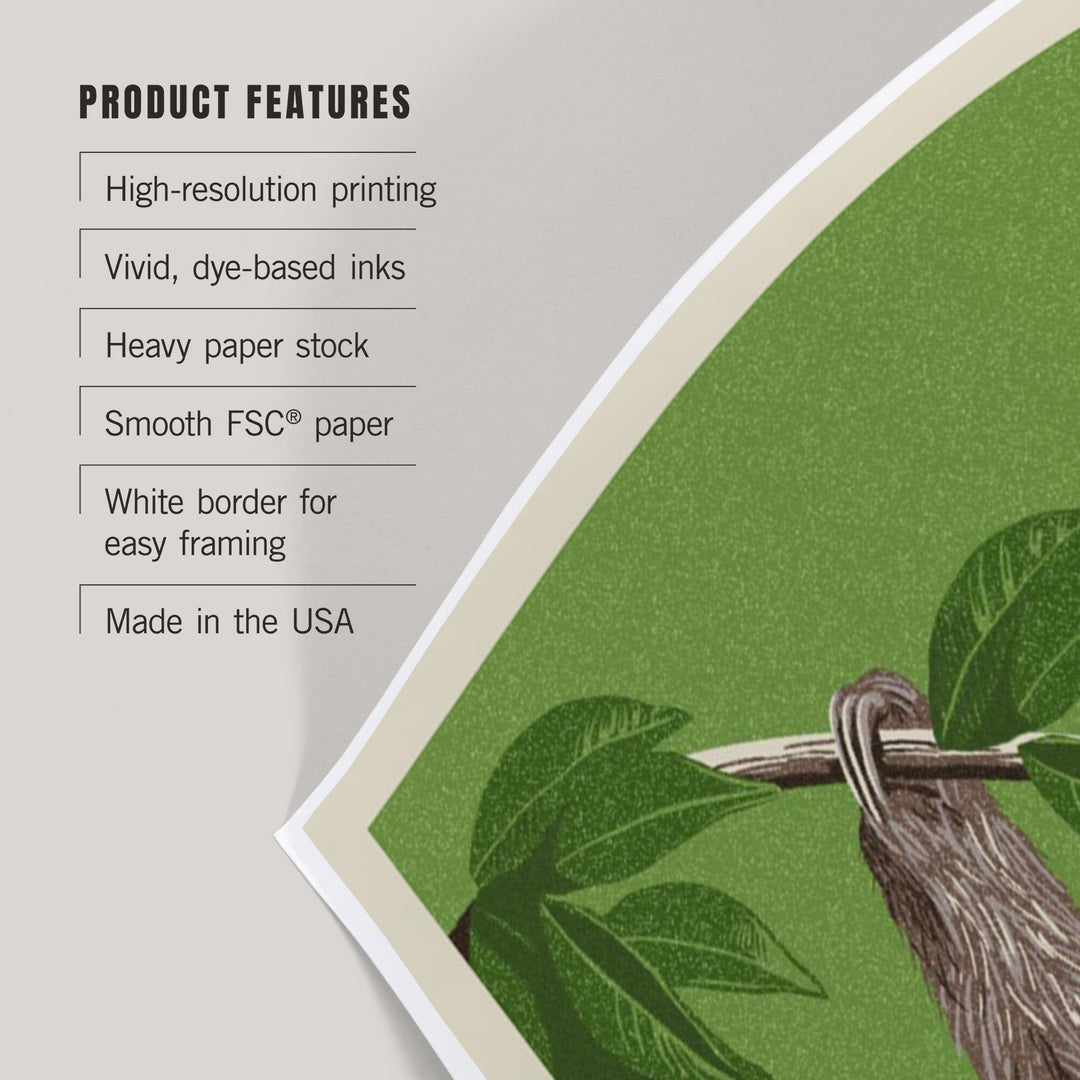 Three Toed Sloth, Letterpress, Art & Giclee Prints Art Lantern Press