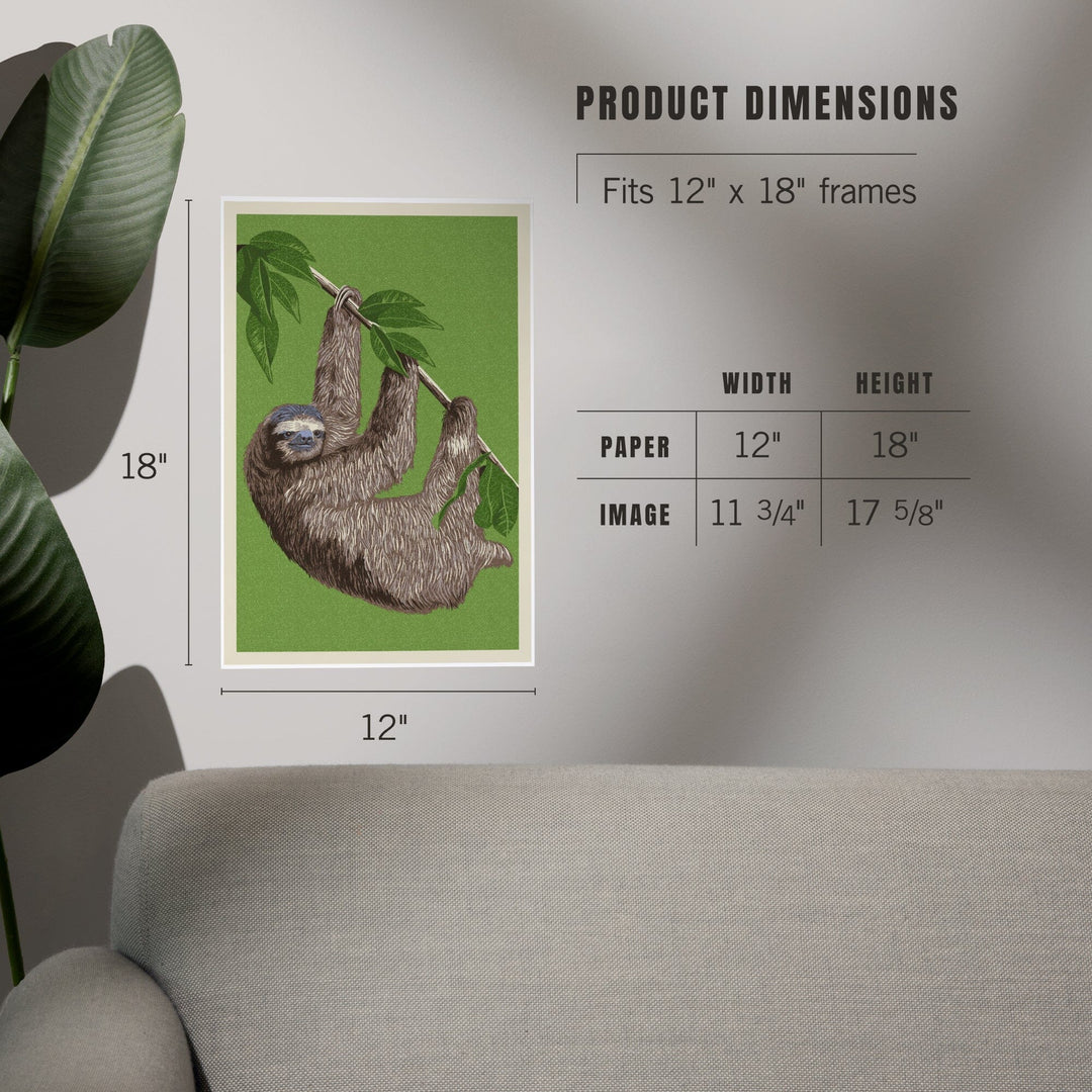 Three Toed Sloth, Letterpress, Art & Giclee Prints Art Lantern Press