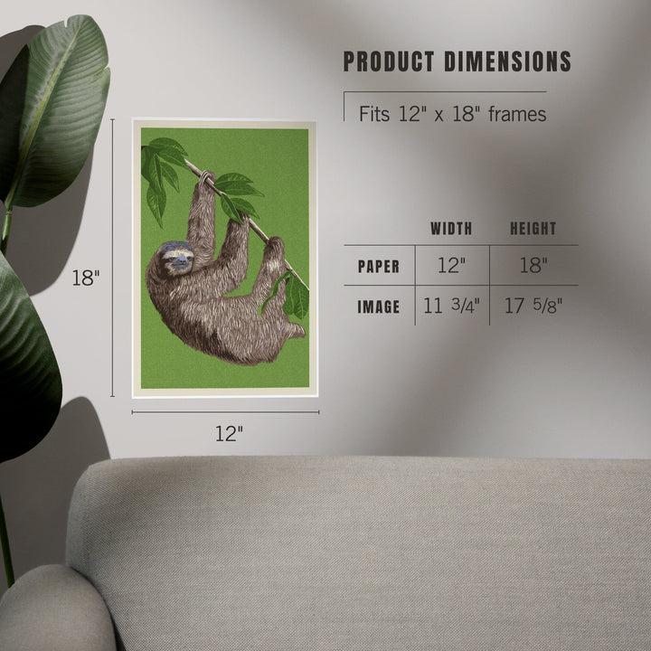 Three Toed Sloth, Letterpress, Art & Giclee Prints Art Lantern Press