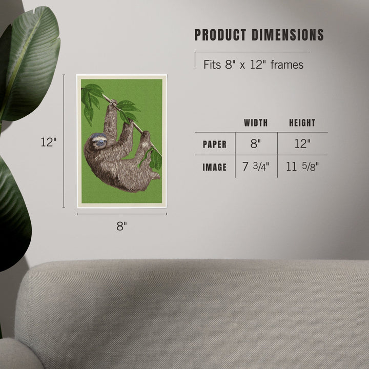 Three Toed Sloth, Letterpress, Art & Giclee Prints Art Lantern Press