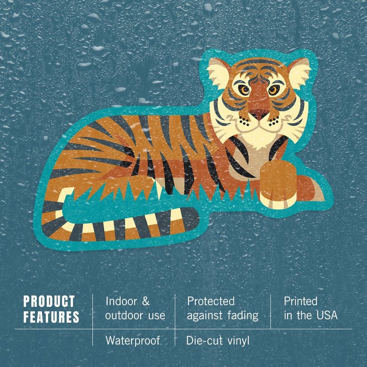 Tiger, Geometric, Contour, Vinyl Sticker Sticker Lantern Press