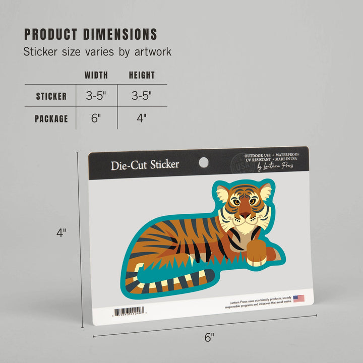 Tiger, Geometric, Contour, Vinyl Sticker Sticker Lantern Press