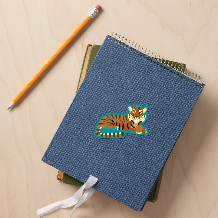 Tiger, Geometric, Contour, Vinyl Sticker Sticker Lantern Press