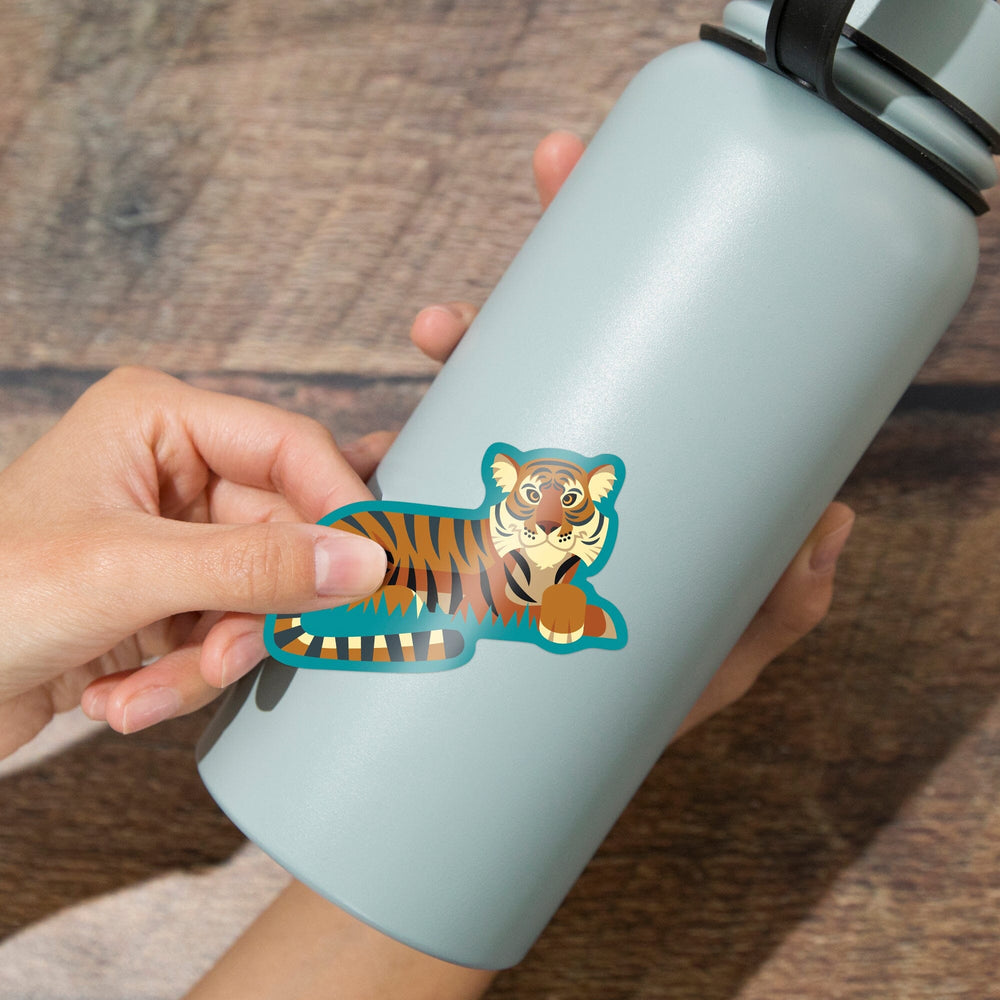 Tiger, Geometric, Contour, Vinyl Sticker Sticker Lantern Press