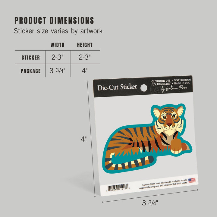 Tiger, Geometric, Contour, Vinyl Sticker Sticker Lantern Press