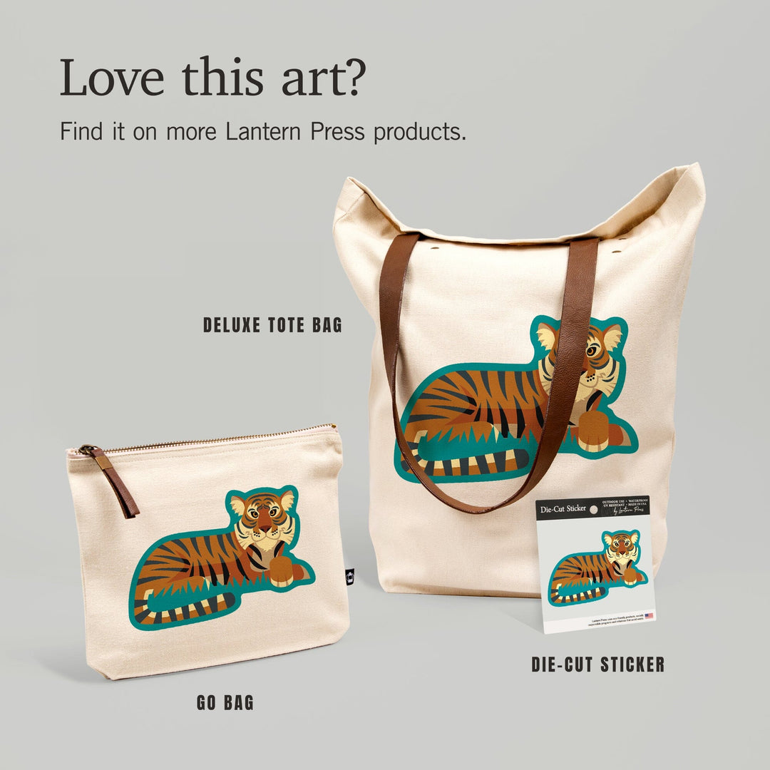 Tiger, Geometric, Contour, Vinyl Sticker Sticker Lantern Press