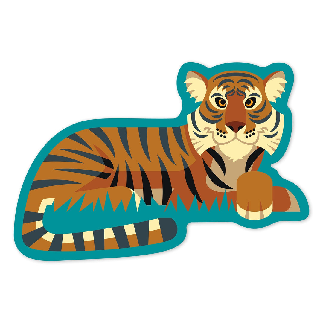 Tiger, Geometric, Contour, Vinyl Sticker Sticker Lantern Press