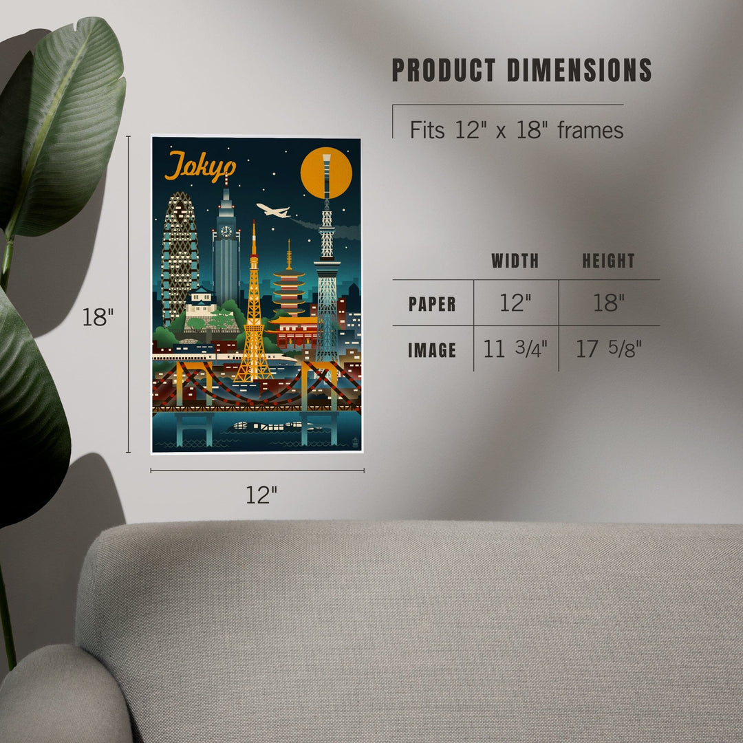 Tokyo, Japan, Retro Skyline, Art & Giclee Prints Art Lantern Press