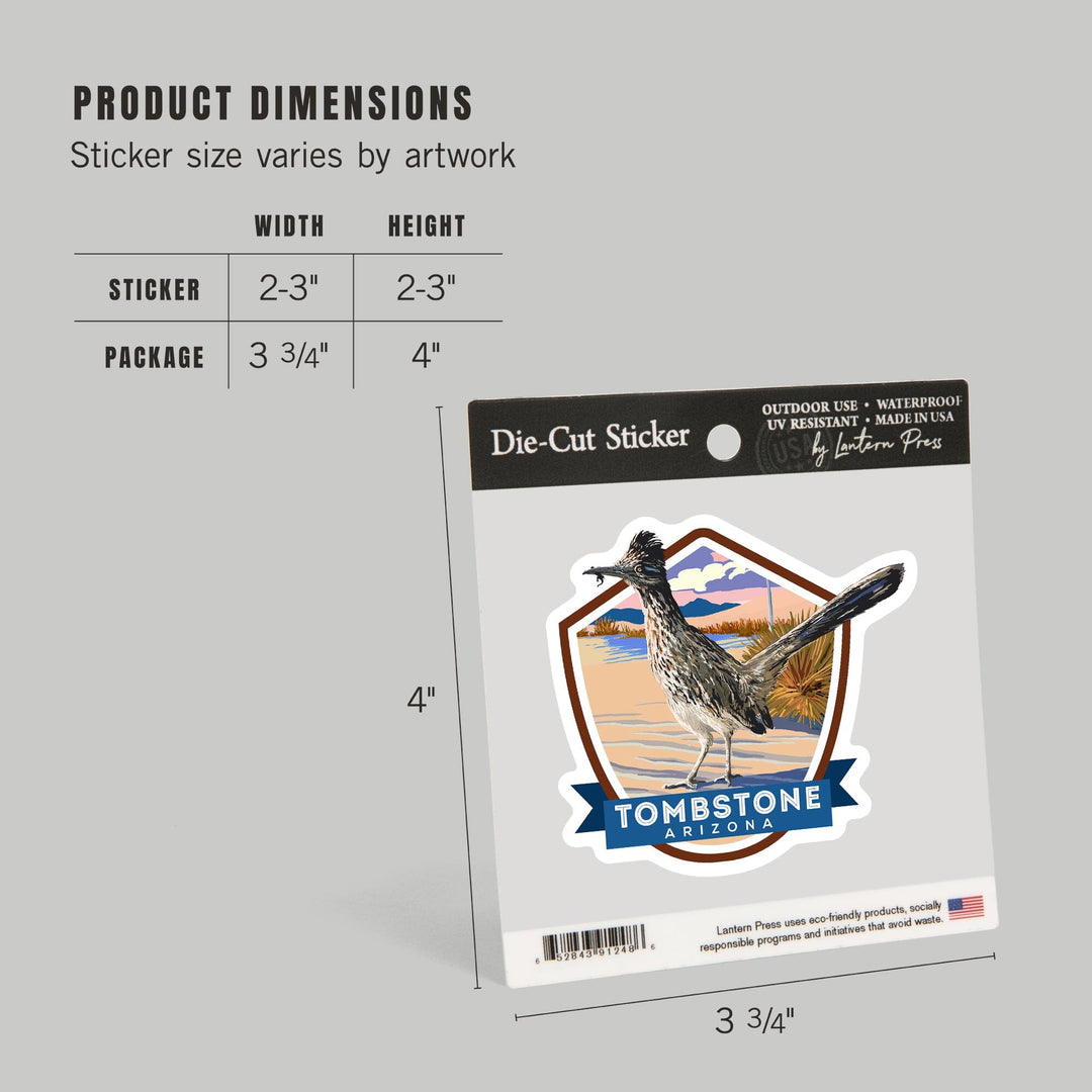 Tombstone, Arizona, Bird, Contour, Vinyl Sticker Sticker Lantern Press