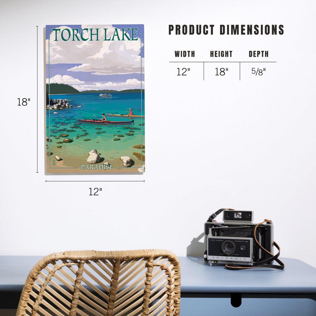 Torch Lake, Michigan, Kayakers, Lantern Press Artwork, Wood Signs and Postcards Wood Lantern Press