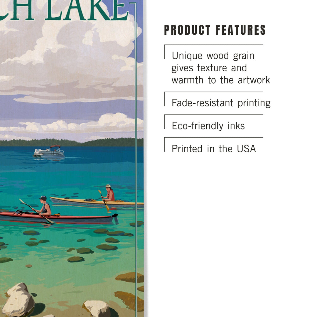 Torch Lake, Michigan, Kayakers, Lantern Press Artwork, Wood Signs and Postcards Wood Lantern Press