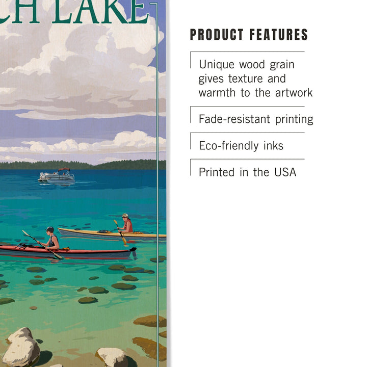 Torch Lake, Michigan, Kayakers, Lantern Press Artwork, Wood Signs and Postcards Wood Lantern Press