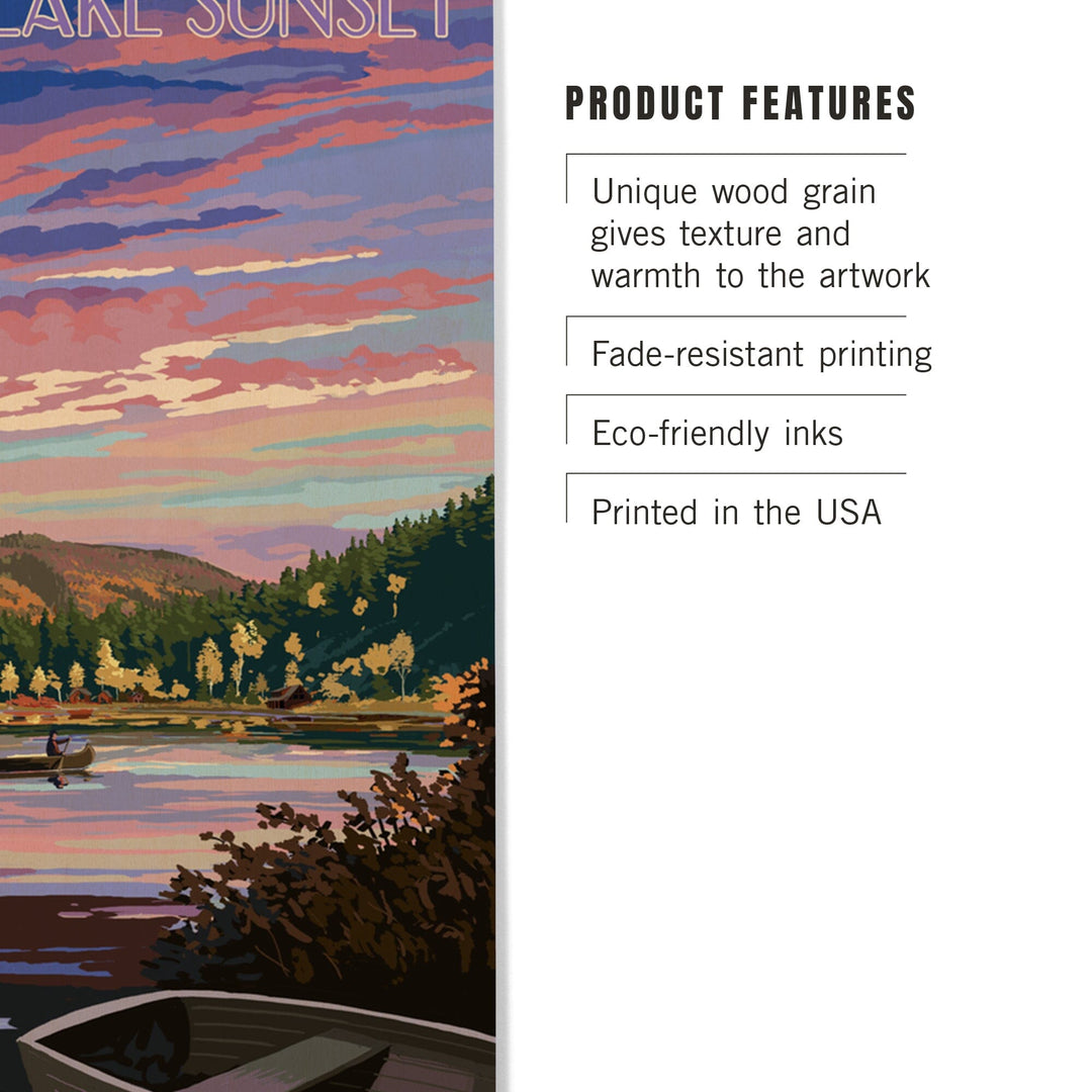 Torch Lake, Michigan, Lake Scene at Dusk, Lantern Press Artwork, Wood Signs and Postcards Wood Lantern Press