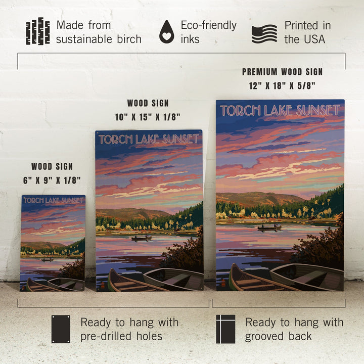 Torch Lake, Michigan, Lake Scene at Dusk, Lantern Press Artwork, Wood Signs and Postcards Wood Lantern Press