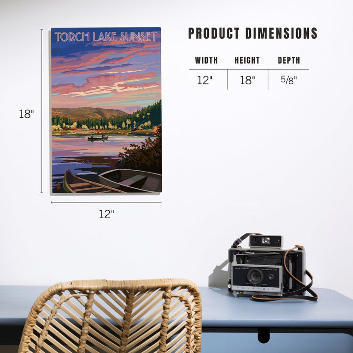 Torch Lake, Michigan, Lake Scene at Dusk, Lantern Press Artwork, Wood Signs and Postcards Wood Lantern Press