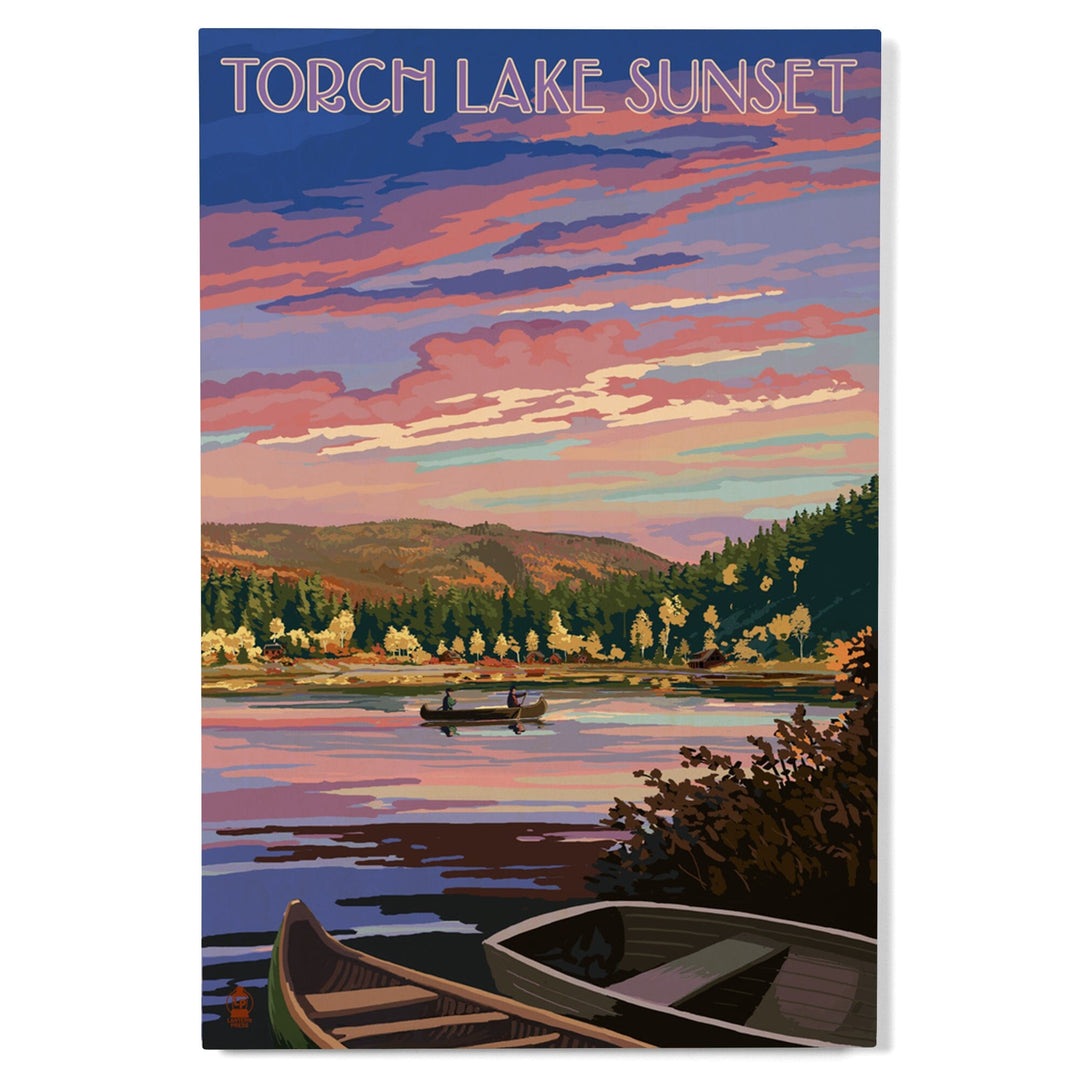 Torch Lake, Michigan, Lake Scene at Dusk, Lantern Press Artwork, Wood Signs and Postcards Wood Lantern Press