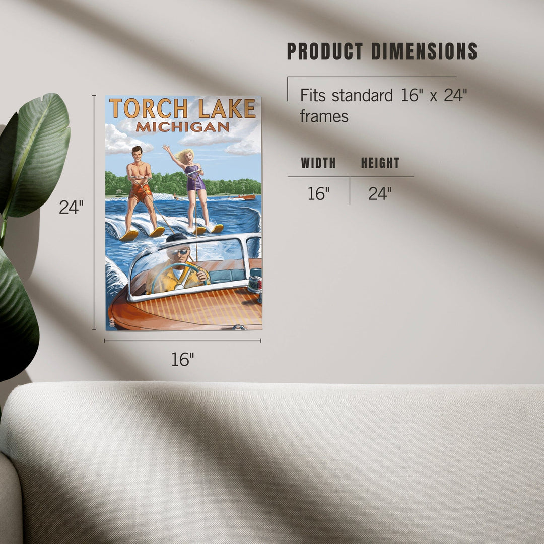 Torch Lake, Michigan, Water Skiing and Wooden Boat, Art & Giclee Prints Art Lantern Press