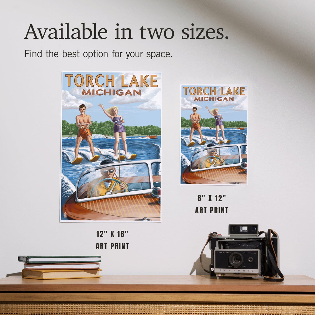 Torch Lake, Michigan, Water Skiing and Wooden Boat, Art & Giclee Prints Art Lantern Press