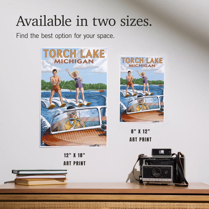 Torch Lake, Michigan, Water Skiing and Wooden Boat, Art & Giclee Prints Art Lantern Press
