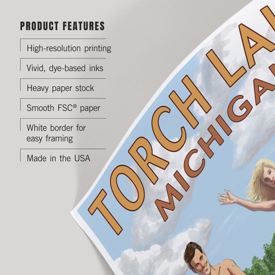 Torch Lake, Michigan, Water Skiing and Wooden Boat, Art & Giclee Prints Art Lantern Press