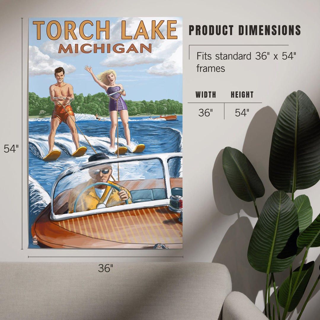 Torch Lake, Michigan, Water Skiing and Wooden Boat, Art & Giclee Prints Art Lantern Press